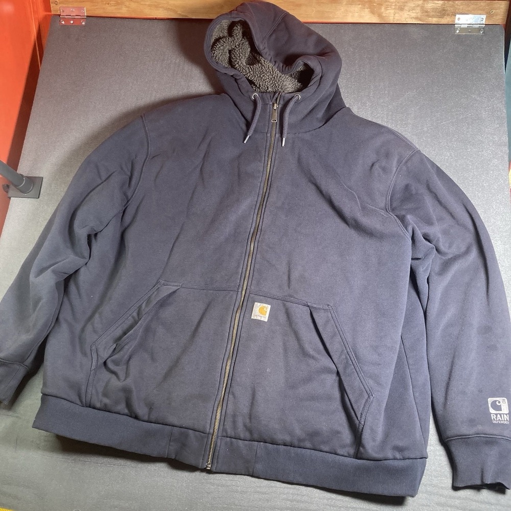 Carhartt Rain Defender Hoodie Men 3XL Dark Blue Sherpa Lined Relaxed Full Zipper